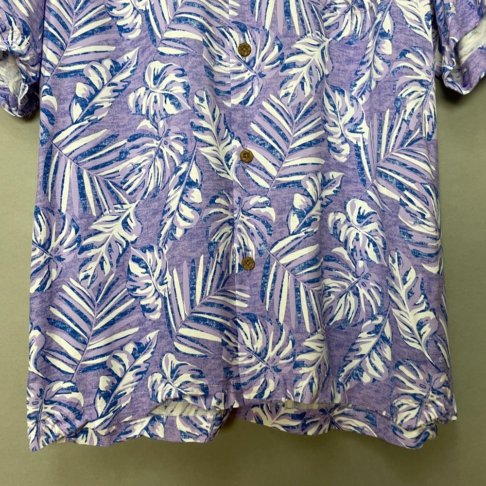 Tommy Bahama Shirt Men Large Purple Tropical Palm Leaf Print Viscose Button-Up - Picture 4 of 11